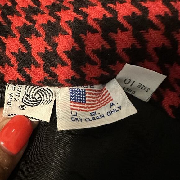 D’Angelo Women 10 Blazer Wool Houndstooth Lined V-Neck Black Red VTG - Picture 9 of 13